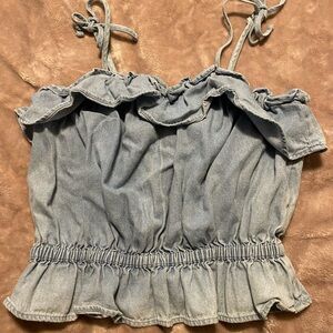 Cute spaghetti strap denim material crop top